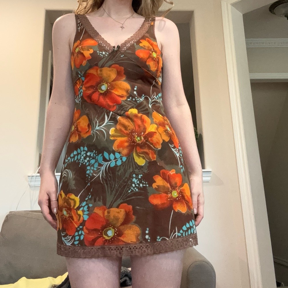 Brown and orange floral dress